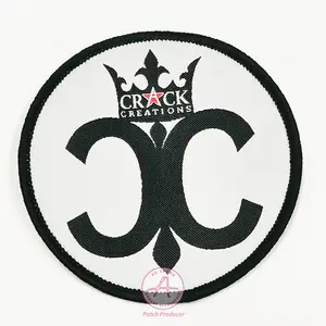 High quality Custom Logo Black heat cut Machine Woven Special Custom Brand Fabric Badges Sew on Clothing