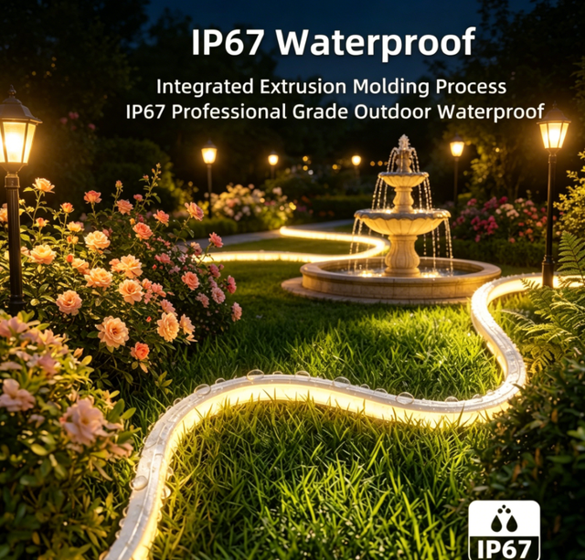 Flexible No Light Spot Neon Strip 12x12mm 24V 4000K Natural White IP67 Waterproof for Garden Pathway and Patio Accent Lighting