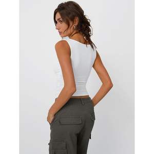 FOXA 2025 Summer Fashion Queen <b>Womens</b> Cute Sleeveless <b>Tank</b> <b>Tops</b> Breathable Cowl Neck V Basic Outfits Clothes for Going Out - Product Image 2