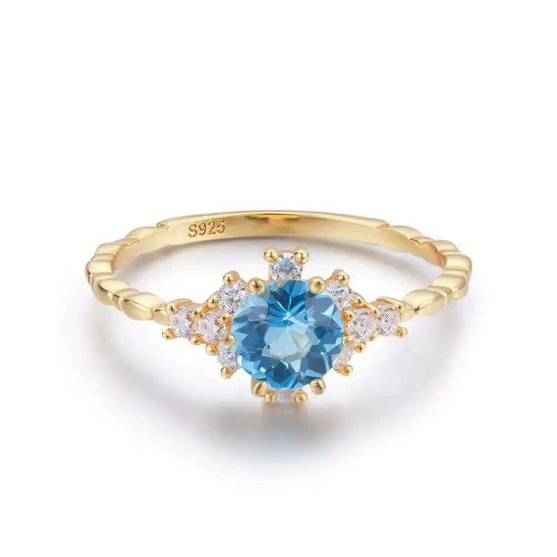 Anillo de compromiso de Plata de Ley 925 para mujer, joyería de Aguamarina elegante, piedra de nacimiento, diamante