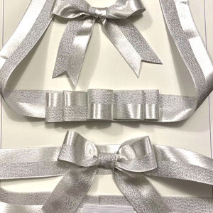<span class=keywords><strong>LB12</strong></span> Offre Spéciale fait à la main cadeaux emballage Lurex argent brillant ruban à paillettes nœud - Product Image 4