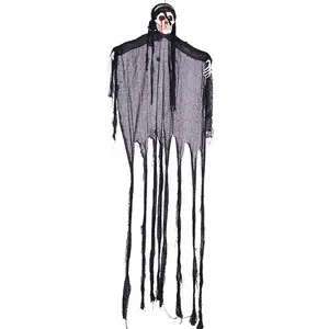 Halloween 185cm dimensioni umane animate Haunted Hanging Ghost Skeleton puntelli Animatronics di Halloween con occhi e suoni a LED