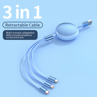 Kabel Pengisi Daya TPE TYPE-C 3-in-1 Retractable dengan Logo Kustom, Satu-ke-Tiga, Pengisian Cepat, Kompatibel untuk Ponsel