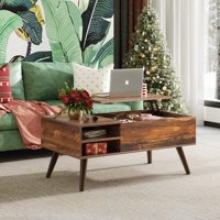 Table basse relevable pour le salon, petite Table basse avec rangement, compartiment caché et étagère réglable