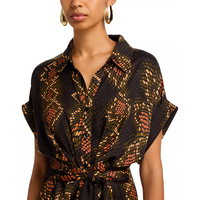 Robe midi pour femme, de qualité supérieure, design d'usine, en satin floral tissé naturel, à col chemise, manches courtes, avec ceinture à nouer, imprimé personnalisé, pour le quotidien