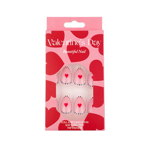 24 Uds. Corazón de amor corto a <span class=keywords><strong>rayas</strong></span> en blanco y negro, punta de <span class=keywords><strong>uñas</strong></span> para el Día de San Valentín, arte corto de almendra, prensa acrílica en las <span class=keywords><strong>uñas</strong></span> 3631 - Product Image 2