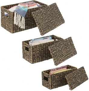 Cesto in Tessuto Oxford Nero, Scatola Portaoggetti per Alimenti, Unico Contenitore per <span class=keywords><strong>Pane</strong></span> in Poliestere, Sacchi con Coulisse, Cesto in <span class=keywords><strong>Vimini</strong></span> Durevole in Legno Massello - Product Image 1