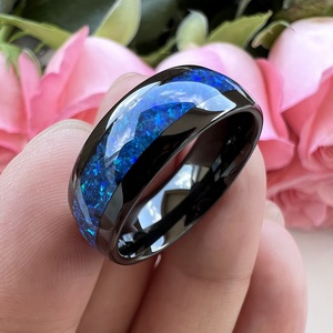 Anillo de Carburo de Tungsteno Negro con Incrustaciones de Ópalo Azul de 8 mm de Coolstyle Jewelry para Hombre y Mujer, Anillo de Compromiso y Boda de Moda, Ajuste Cómodo - Product Image 5