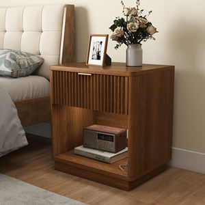 Modern Wooden Sensor LED Nightstand USB Ports <b>AC</b> Outlets RGB Light Music Mode Timing Function Hospital/Dining Bedroom Bedside - Product Image 1