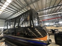 Nouveau design 2026 Bateau ponton en aluminium de 19 pieds certifié CE, bateau de pêche de luxe avec capote Bimini, moteur hors-bord 150-250 CV, 30-35 nœuds, pour lac