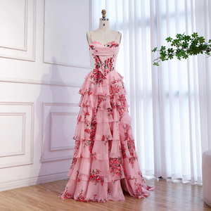 Serene Hill LA73541 Elegante Vestido <span class=keywords><strong>de</strong></span> Noche/Fiesta sin Tirantes con Estampado Floral Rosa y Volantes para Mujer 2026 - Product Image 3