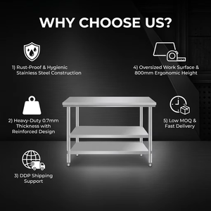 Table de travail commerciale à 3 niveaux en acier inoxydable 1200x800x800mm, station de préparation et table de rangement avec pieds réglables pour <span class=keywords><strong>restaurant</strong></span> - Product Image 6