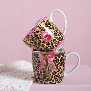 Leopard Print English <b>Coffee</b> <b>Mug</b> Home Breakfast Cup <b>Mugs</b> Milk Cutlery Ceramic Tableware <b>Set</b> - Product Image 3
