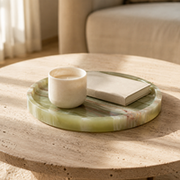 Plateau à bijoux WeiVibe en onyx vert, plateau rond en jade naturel translucide, organiseur de vanité, plateau de service pour décoration de luxe