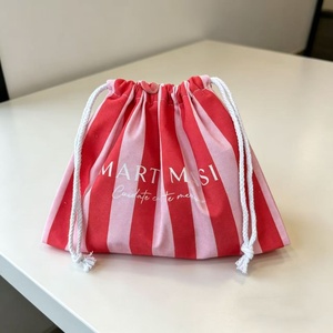 Bolsas de Lona de Muselina Blanca Pequeñas Personalizadas de Moda Orgánica para Mujer, Bolsa de Algodón a Rayas con Cordón y Logotipo Personalizado - Product Image 2