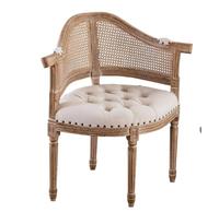 Fauteuil de cuisine vintage en bois massif, chaise de salle à manger rembourrée en tissu et panneau de contreplaqué avec accoudoir à lattes, meubles de maison