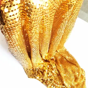 Gold Color Metal sequin fabric with 8mm Aluminum Flakes For Drapery