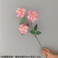 Rama de Rosa Artificial de 3 Cabezas, Flor de Seda para Decoración de Mesa en Eventos, Bodas y Hogar