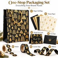 Sacs cadeaux de Noël personnalisés noir et or avec logo, imprimé sapin de Noël doré, poignée en corde, sacs en papier pour les marques festives