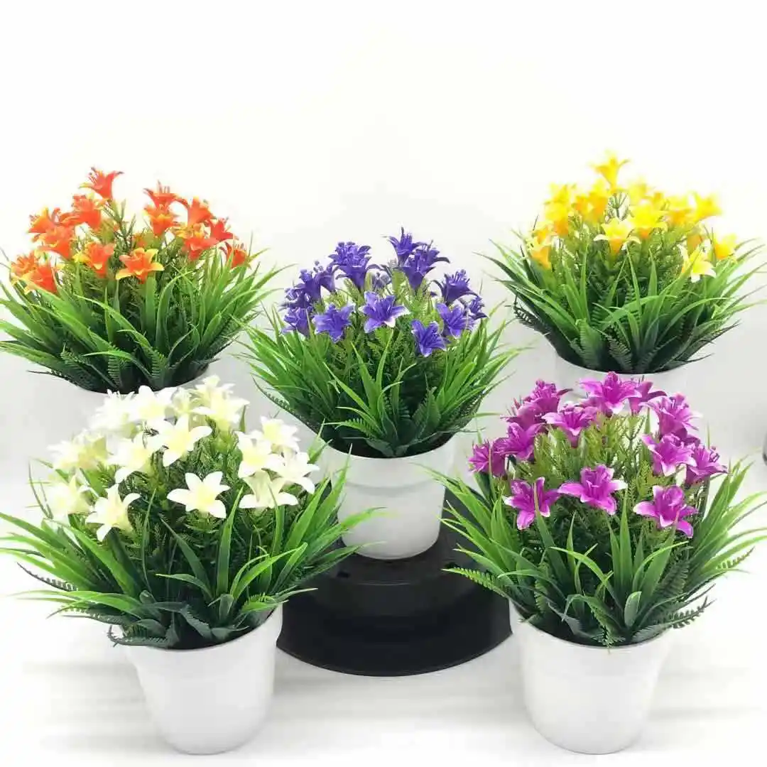 yiwu futian market booth wholesale popular artificial flower bonsai artificial morning glory potted for home office decor