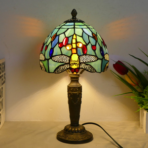 Petite <span class=keywords><strong>lampe</strong></span> de table <span class=keywords><strong>Tiffany</strong></span> perle style <span class=keywords><strong>libellule</strong></span> W8H14 pouces, bureau chambre tête de lit salon meuble TV atmosphère lumière - Product Image 1