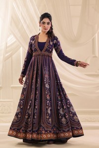 Compre Vestido Maxi Anarkali con Estampado Floral Étnico, Cintura Imperio, Manga Larga, para Fiestas, Diseño Festivo, Ropa de Moda de Exportadores - Product Image 6