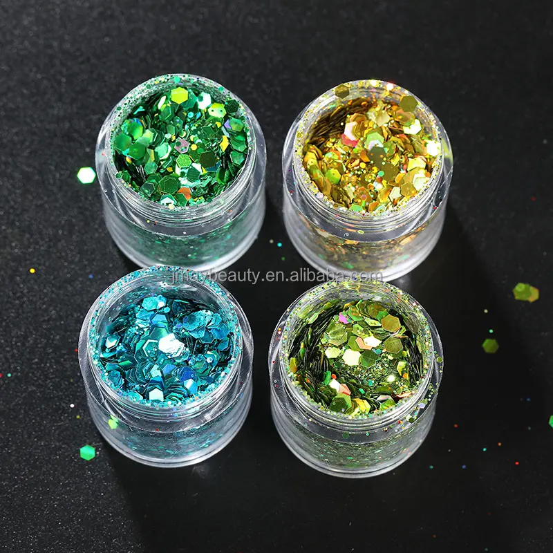 Baru glitter pigmen eyeshadow bubuk longgar laser populer ukuran Campuran glitter holografis kerajinan bubuk glitter