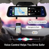 Caméra embarquée double objectif Podofo 9,66'' avant et arrière, écran tactile HD IPS, rétroviseur de voiture DVR, CarPlay sans fil et Android Auto, BT, commande vocale AI