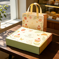 Boîte cadeau pour biscuits avec logo personnalisé, commande en gros, conception gratuite, motif ligne artistique orange, avec sac en papier, ensemble d'emballage pour croissants et beignets