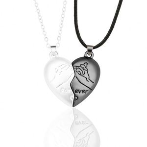 Romantic Valentine's Day <b>Gift</b> Fashion Couple Necklace Fingerprint <b>Stitching</b> Magnet Necklace Hand in Hand Pattern Lover Necklace - Product Image 2