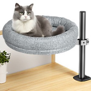 Cama de escritorio redonda elevada para gatos que ahorra espacio, hamaca para gatos con marco de <span class=keywords><strong>Metal</strong></span> suave y cómoda ajustable en altura giratoria de 360 ° para interiores - Product Image 1