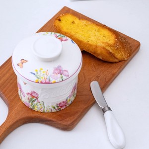 Pot à beurre en céramique rétro pastoral avec couvercle, récipient de rangement pour beurre et fromage pour la décoration de la table à manger - Product Image 2