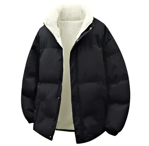 Manteau en laine de mouton et coton unisexe, automne-hiver, couleur unie, col montant, veste en coton doublée de polaire, épaisse et chaude, veste matelassée - Product Image 3