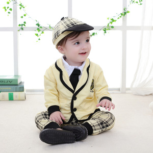 Traje formal de estilo caliente para niños Traje de primavera y otoño 5 piezas Camisa estampada de caballero y pantalones a cuadros para niños - Product Image 5