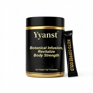 Café Keto Gold en Polvo Instantáneo, Infusión Botánica, Revitaliza la Energía Corporal, Bebida para el Bienestar, 10g*10 Sobres, Frasco Redondo Negro Dorado - Product Image 1