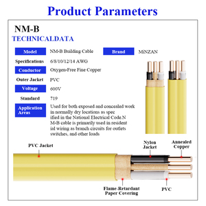 <span class=keywords><strong>Cable</strong></span> de Alambre para Construcción de Viviendas American Standard NMD-90 NM-B NMD 90 NM B AC90 TECK90 THHN NYM-J NYM-O 14/2 12/2 PVC Doble y con <span class=keywords><strong>Tierra</strong></span> - Product Image 2