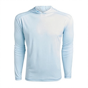 Chemise décontractée pour homme en polyester tricoté, coupe ajustée, à manches longues, à capuche, bleu clair, séchage rapide, pour l'été - Product Image 2