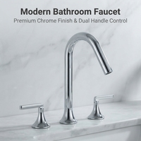 Robinet de salle de bain moderne en laiton chromé à montage sur comptoir, à arc haut, 3 trous, mitigeur de lavabo large, double levier, eau chaude et froide