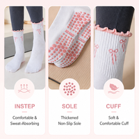 Chaussettes de yoga antidérapantes à volants pour femme, motif nœuds tricotés, séchage rapide, écologiques, pour barre et Pilates, avec manchette de maintien