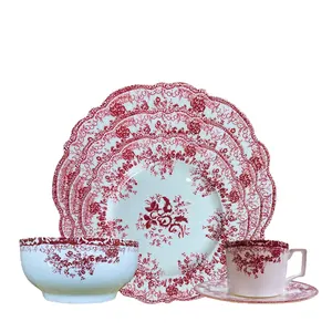 Assiettes en porcelaine rose noire qualité, ensemble de vaisselle en céramique pour les restaurants et les hôtels