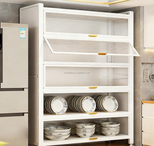 Vente flash : Étagère de rangement multifonctionnelle pour cuisine, en métal, sur pied, à plusieurs niveaux, avec porte, pour <span class=keywords><strong>micro</strong></span>-ondes, casseroles, bols - Product Image 1