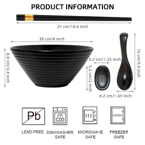 ชามราเม็งเซรามิกชุดชามก๋วยเตี๋ยว2ใบพร้อมตะเกียบและช้อนขนาด38ออนซ์ชามราเมงนุ่มสีดำ - Product Image 3