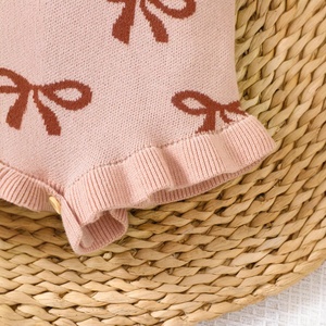 Combinaison pour bébé de style coréen, <span class=keywords><strong>pull</strong></span> en tricot brodé avec nœud, haut de princesse pour bébé, à porter au quotidien en extérieur - Product Image 4