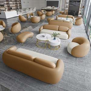 Modern Creative Leather Sofa Set Ingot Shaped Modular Office Sofa With Coffee Table For Business Club Reception And Negotiation - Product Image 2