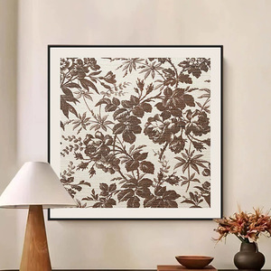 Retro Floral Wall Art Oil Canvas Painting <b>With</b> Checkerboard <b>Frame</b> For Living Room Bedroom Decor - Product Image 3