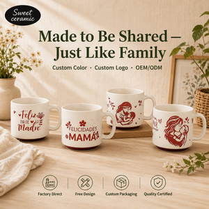 Set di Tazze in Ceramica SWT Personalizzate Stile Nordico 14oz con Base Larga e Motivi Floreali per la Festa della Mamma, Dipinte a Mano - Product Image 1