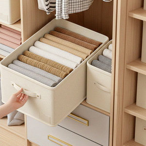 Fabric Clothing Storage <b>Box</b> Rectangle <b>Foldable</b> Wardrobe Organizer For Cotton Linen Home Use - Product Image 1