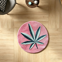 Trendiger Rosa Hanfblatt Runder Teppich mit Weed-Muster, Weicher Plüsch-Bodenteppich, Ästhetischer 420-Kultur Hippie-Stil Bettvorleger