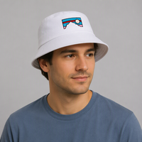 Topi Bucket Warna Solid Bordir Kustom Denim Kasual Pantai Perjalanan Harian Memancing dengan Pelindung Matahari Unisex