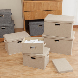 Cotton Linen <b>Storage</b> <b>Box</b> With Lid Foldable Rectangle Clothing Organizer Fabric Toy <b>Storage</b> Drawer Wardrobe Organizer - Product Image 2